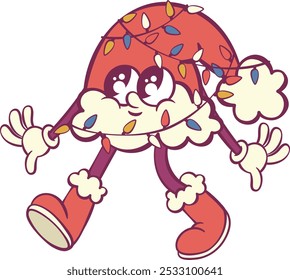 Santa hat retro groovy cartoon character mascot