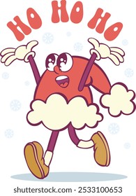 Santa hat retro groovy cartoon character mascot