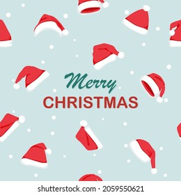 Weihnachtsmütze nahtloses Muster. Neues Jahr und Weihnachtsvorlagenbanner. Schneehintergrund