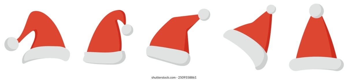 Santa hat set. Vector illustration isolated on white background

