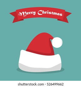 Santa Hat With Shadow And Ribbon In A Flat Design