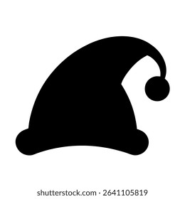 Santa Hat Silhouette Icon – Black Christmas Cap Vector Illustration on White Background