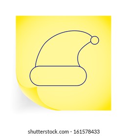 Santa hat. Single icon on the yellow note paper. Vector illustration.