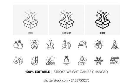 Santa hat, Snowflake and Gift box. Christmas line icons. New year linear icon set. Line icons set. Vector