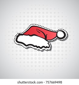 Santa Hat Sticker Christmas And New Year Badge Vector Illustration