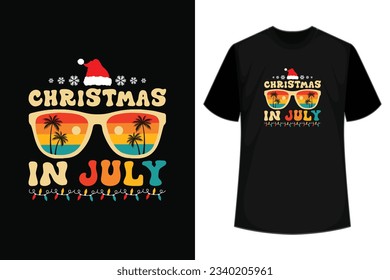 Santa Hat Sunglasses Summer Beach Vacation Christmas In July T shirt Gift