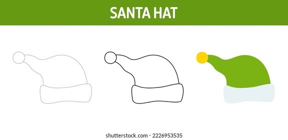 Santa Hat tracing and coloring worksheet for kids