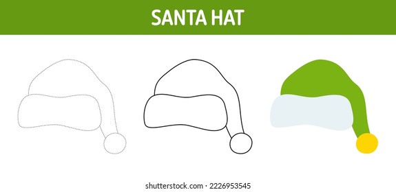 Santa Hat tracing and coloring worksheet for kids