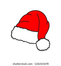 Santa hat - vector icon. Christmas hat. Red cap. Vector illustration isolated on white background.