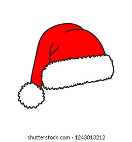 Santa hat - vector icon. Christmas hat. Red cap. Vector illustration isolated on white background.