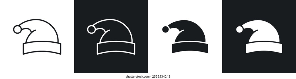 Santa hat vector icon set in black and white. EPS 10 illustration