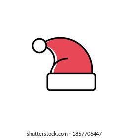 Santa hat vector icon in trendy minimalist style for Christmas and New Year. Cute bright Santa hat isolated on white background. Winter holidays decoration. Line art. Black, white and red color.