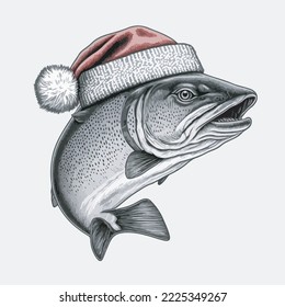 Tarjeta de felicitación de Navidad del logotipo de diseño de camiseta de la ilustración de Santa Hat