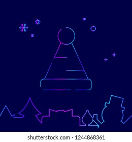 Santa Hat Vector Line Icon. Christmas and New Year Gradient Symbol, Pictogram, Sign. Dark Blue Background. Light Abstract Geometric Background. Related Bottom Border