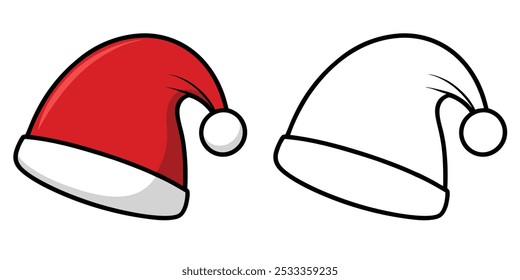 Santa Hat Vector Outline Coloring Page For Kids. Christmas Coloring Printable