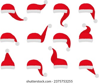 Vector de sombrero Santa. Poner los sombreros rojos de navidad aislados en blanco.