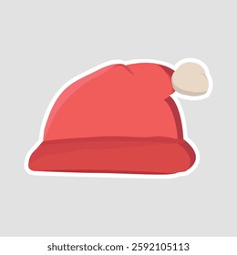 Santa Hat Vector Sticker - Cute Christmas Illustration. A festive Santa hat vector sticker in a cute cartoon style. Perfect for Christmas decorations, holiday cards, and festive designs