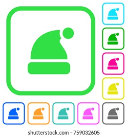 Santa hat vivid colored flat icons in curved borders on white background