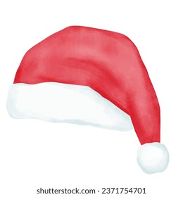 Santa hat in watercolor style vector illustration.