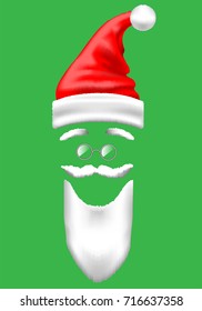 Santa hat, white beard and glasses on green design for holiday festival background vector illustration.