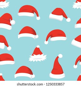 Santa hats background. Christmas seamless pattern vector. New year cartoon red hat.