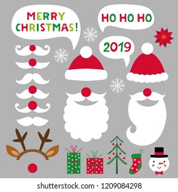 Santa hats, beards and mustaches, Christmas party vector set