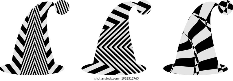 Santa hats with bubbles in op art style modern icons for winter holidays