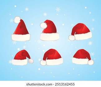 santa hats. Christmas hat , modern xmas party red head accessories. New year symbol