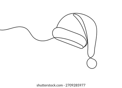 Sombreros de Papá Noel continuo de una línea de dibujo minimalista ilustración de contorno de arte festivo de ropa de cabeza de vacaciones