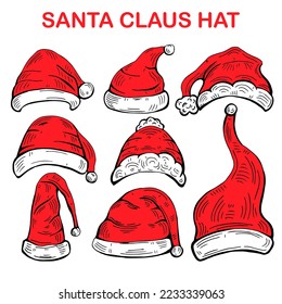 Santa hats doodles in sketch style