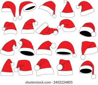 Santa hats doodles, vector illustration