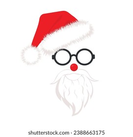 Santa hats, glasses with a beard . New Year cliparts. Props for Christmas photo booth. Vector illustration. Handmade illustration, not AI