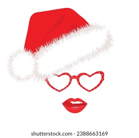 Santa hats, glasses and lips. New Year cliparts. Props for Christmas photo booth. Vector illustration. Handmade illustration, not AI.