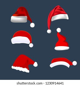 Santa hats, moustache and beards. Christmas elements for your festive design. Vector illustration