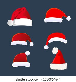 Santa hats, moustache and beards. Christmas elements for your festive design. Vector illustration