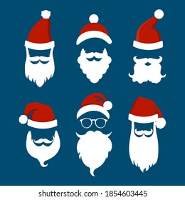 Santa hats, moustache and beards. Christmas elements for your festive design. Vector illustration EPS