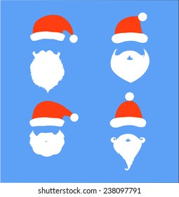 Santa hats, moustache and beards. Christmas elements for your festive design. Vector illustration