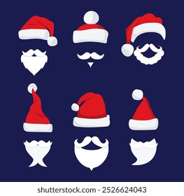 Santa hats, moustache and beards. Christmas elements for your festive design