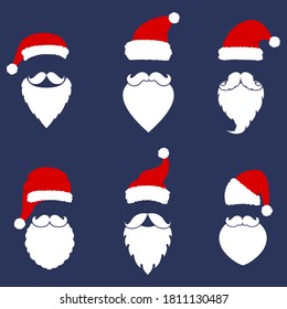 Santa hats, moustache and beards collection. Christmas elements for your festive design.