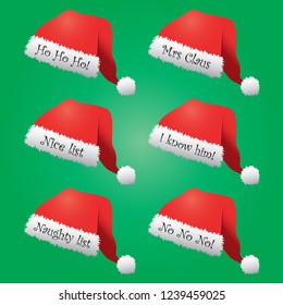 Santa hats with various festive messages