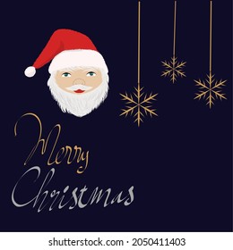 Santa head icon and text merry christmas