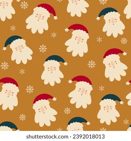 Santa heads and snowflakes cool repeat background. 