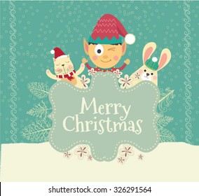 Santa helper bunny and cat