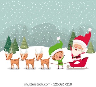 santa and helper with carriage snowscape