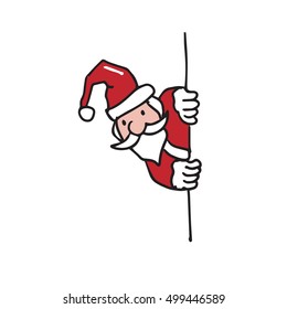 Santa hides behind the wall cartoon drawing