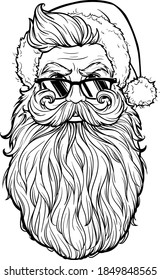 santa hipster with beard and glasses