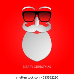 Santa hipster gift card, with a beard and sunglasses in the style of the paper, banner, background. gift for New Year or Christmas