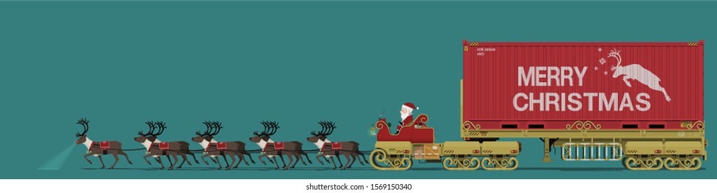 Santa and his reindeer are delivering  the big Christmas gift. 
