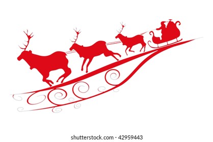 Santa and his reindeers with floral ornament vector illustration