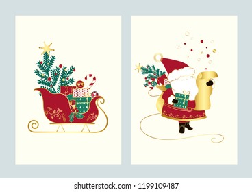 Santa and his sledge Christmas card vector